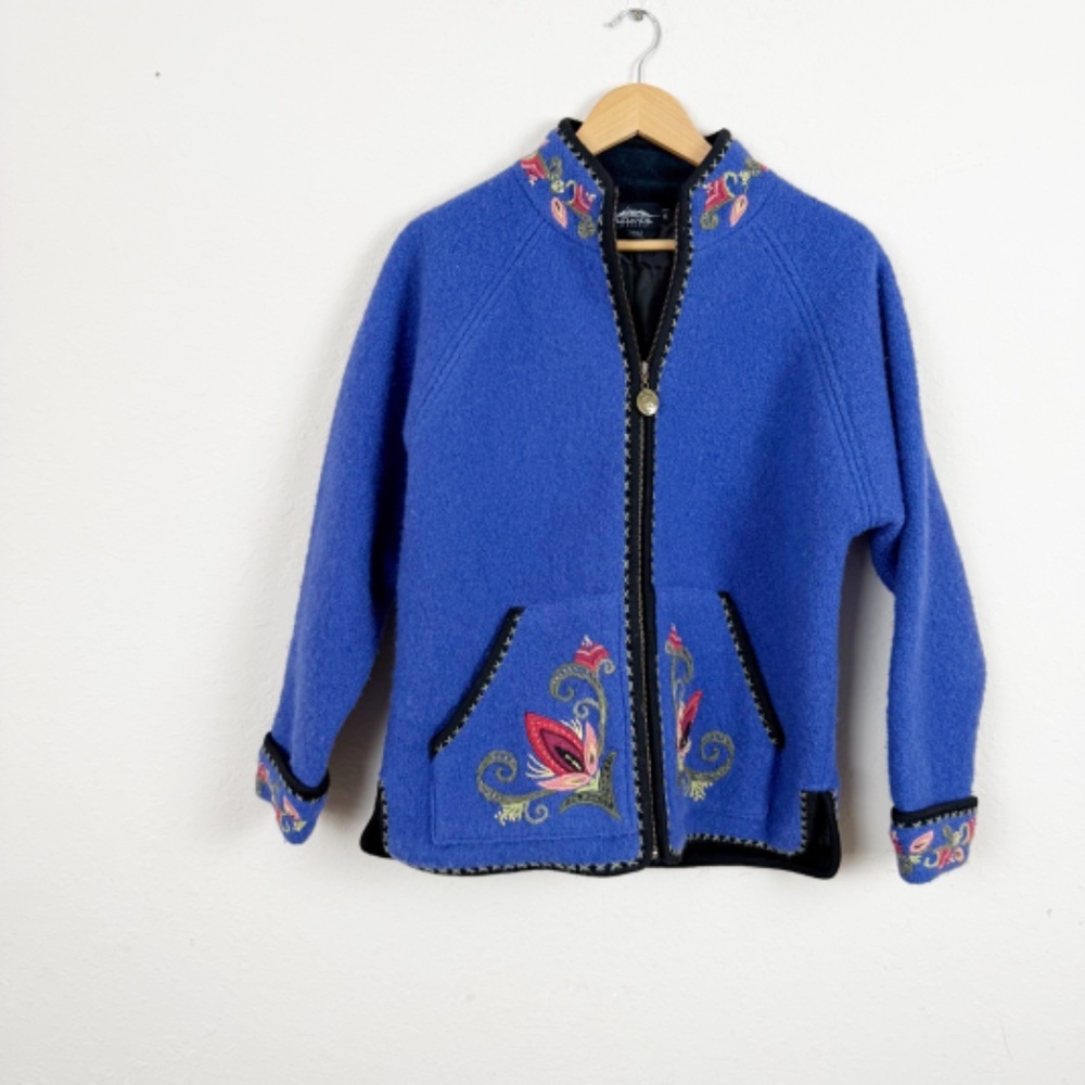 Icelandic Designs Blue Full Zip Up Wool Jacket Size Small